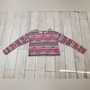 Forever 21 women's 100% cotton brown black tribal print boatneck crop sweater S